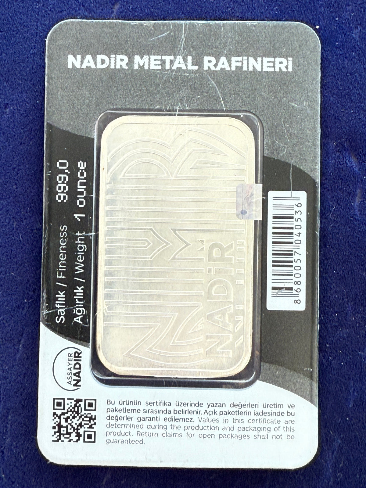 Nadir 1 oz Silver Bar (In Assay) (Secondary)