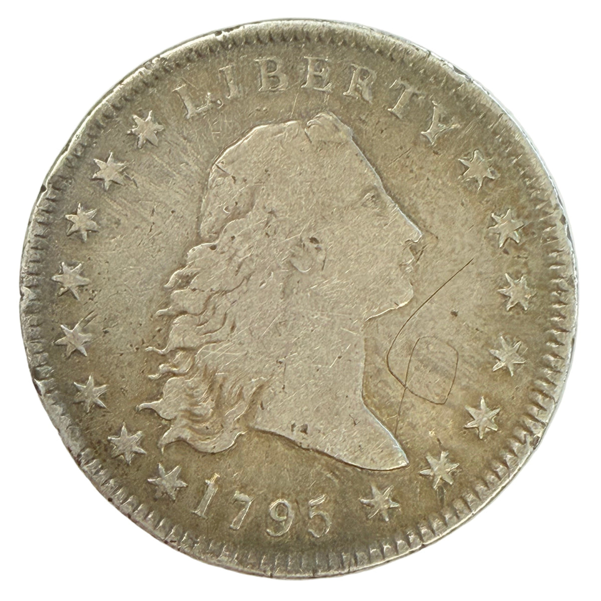 1795 2 Leaves Flowing Hair Silver Dollar (F Details)