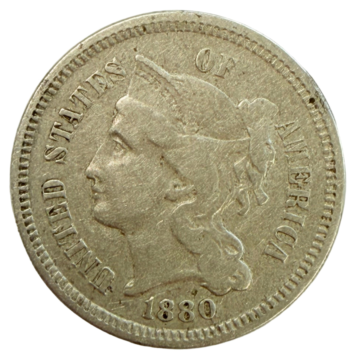 1880 Three Cent Nickel (F Details)