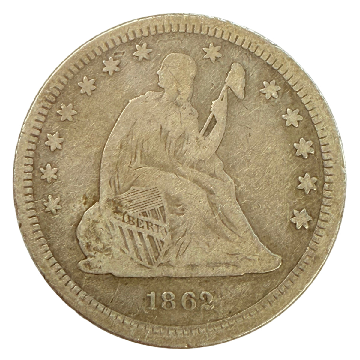 1862 Seated Liberty Quarter (F)