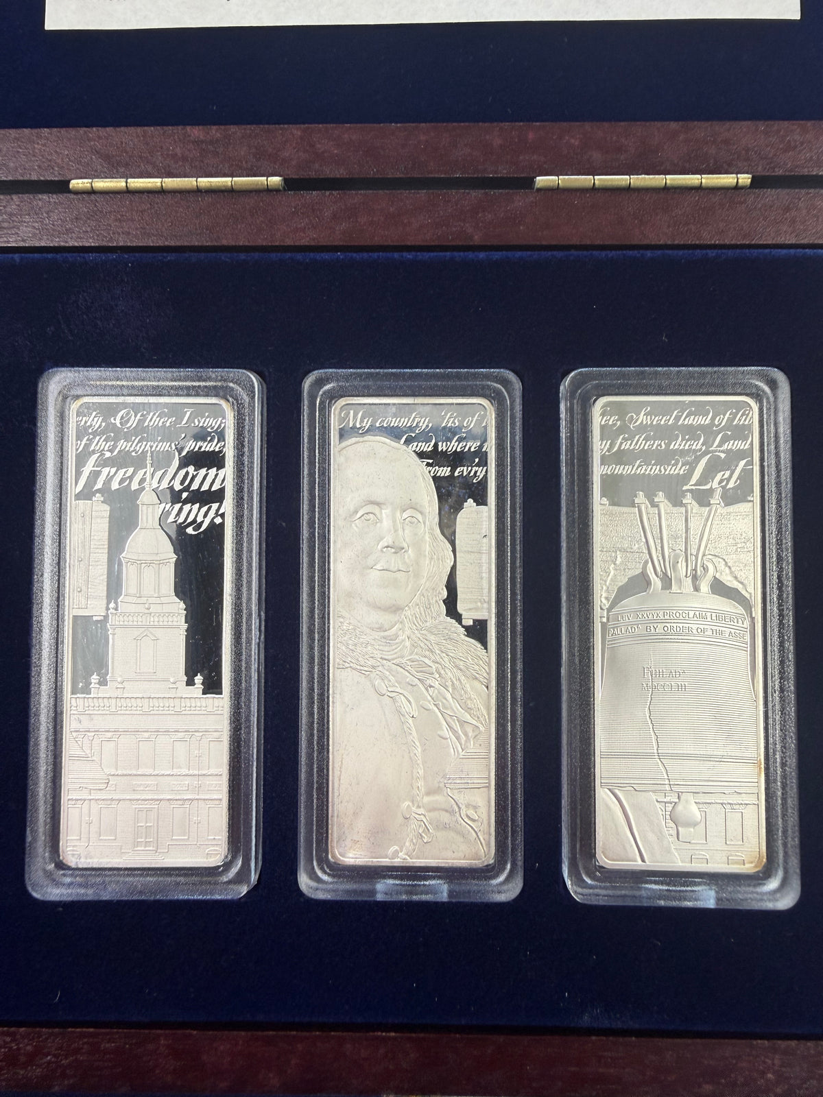 2015 American Mint Three Piece Let Freedom Ring Silver Bar Set (With Box & CoA)