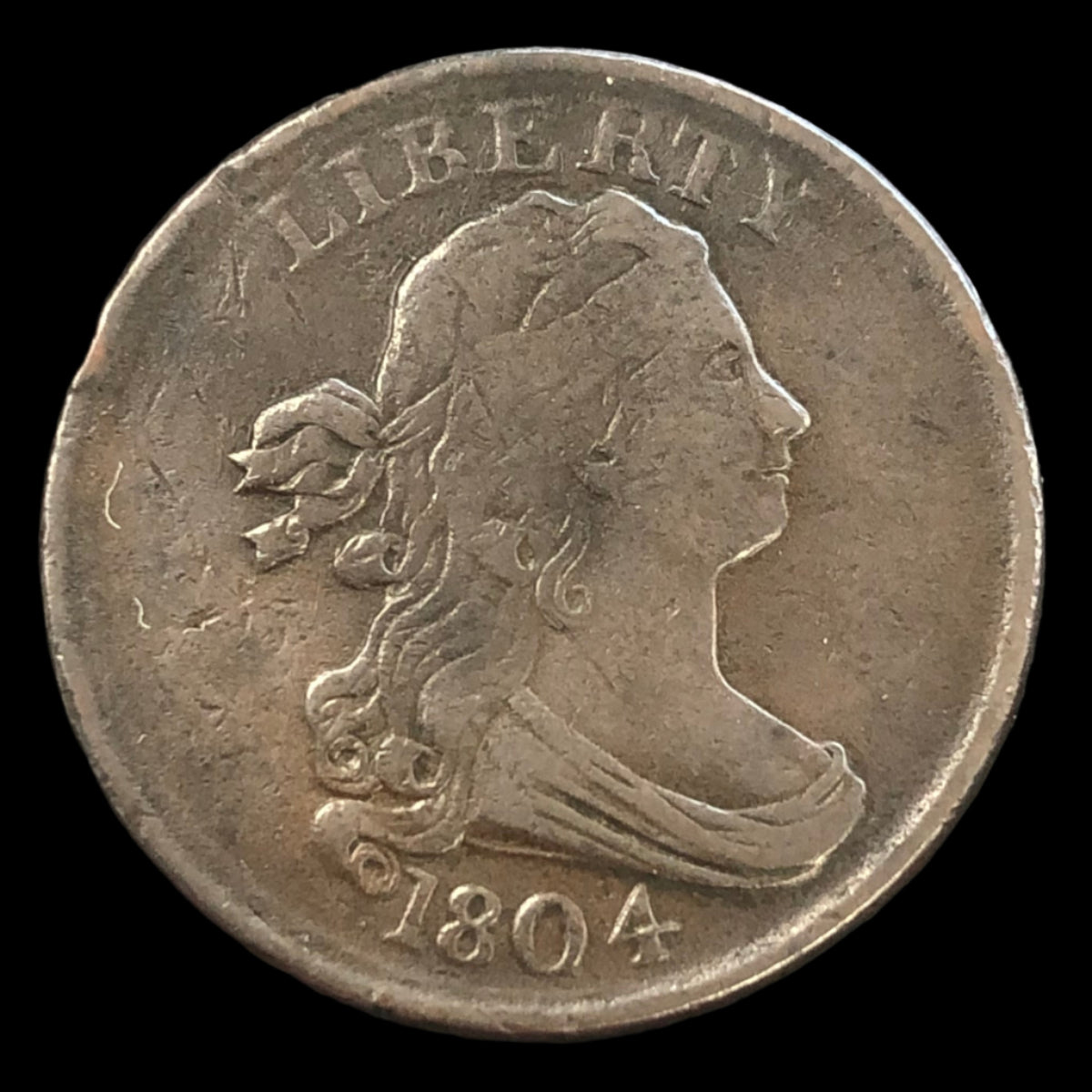 1804 Plain 4 No Stems Draped Bust Half Cent (VF)