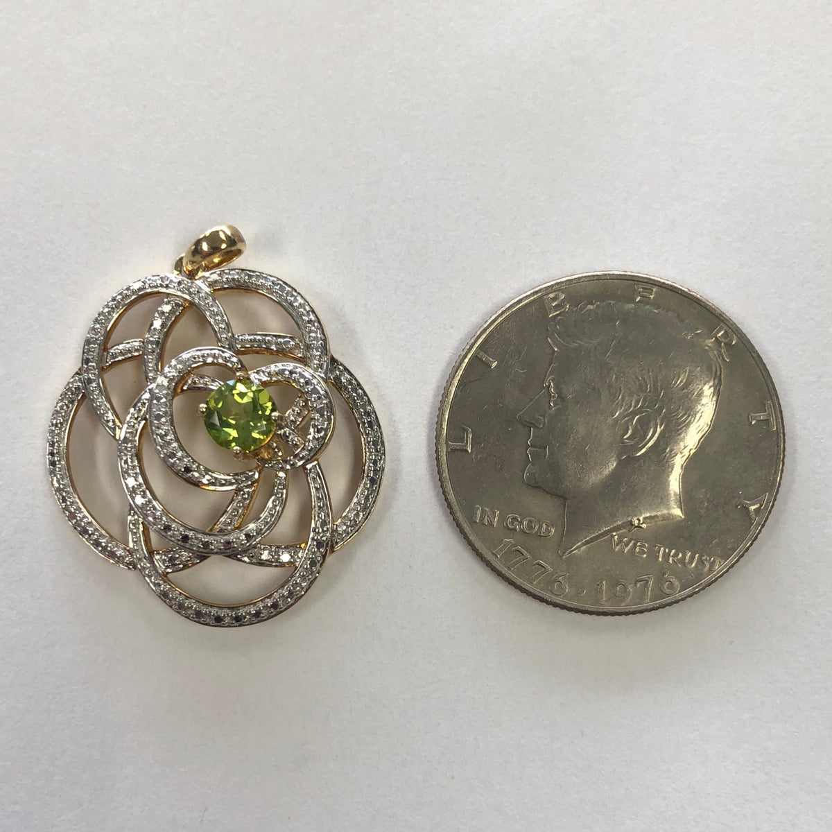Gold Plated Sterling Silver and Green Cubic Zirconia Pendant