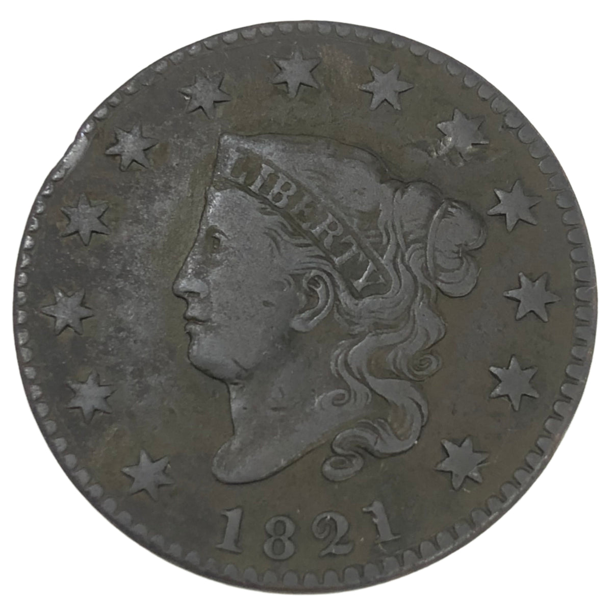 1821 Coronet Head Large Cent (F Details)