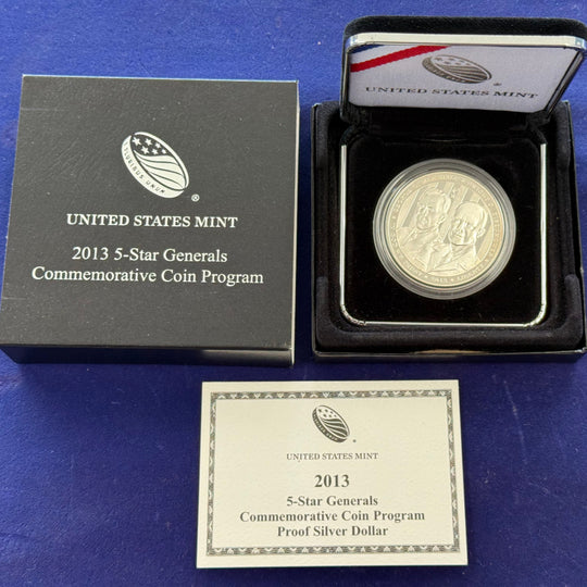 2013-P 5 Star Generals $1 Silver Commemorative Proof (With Box & CoA)