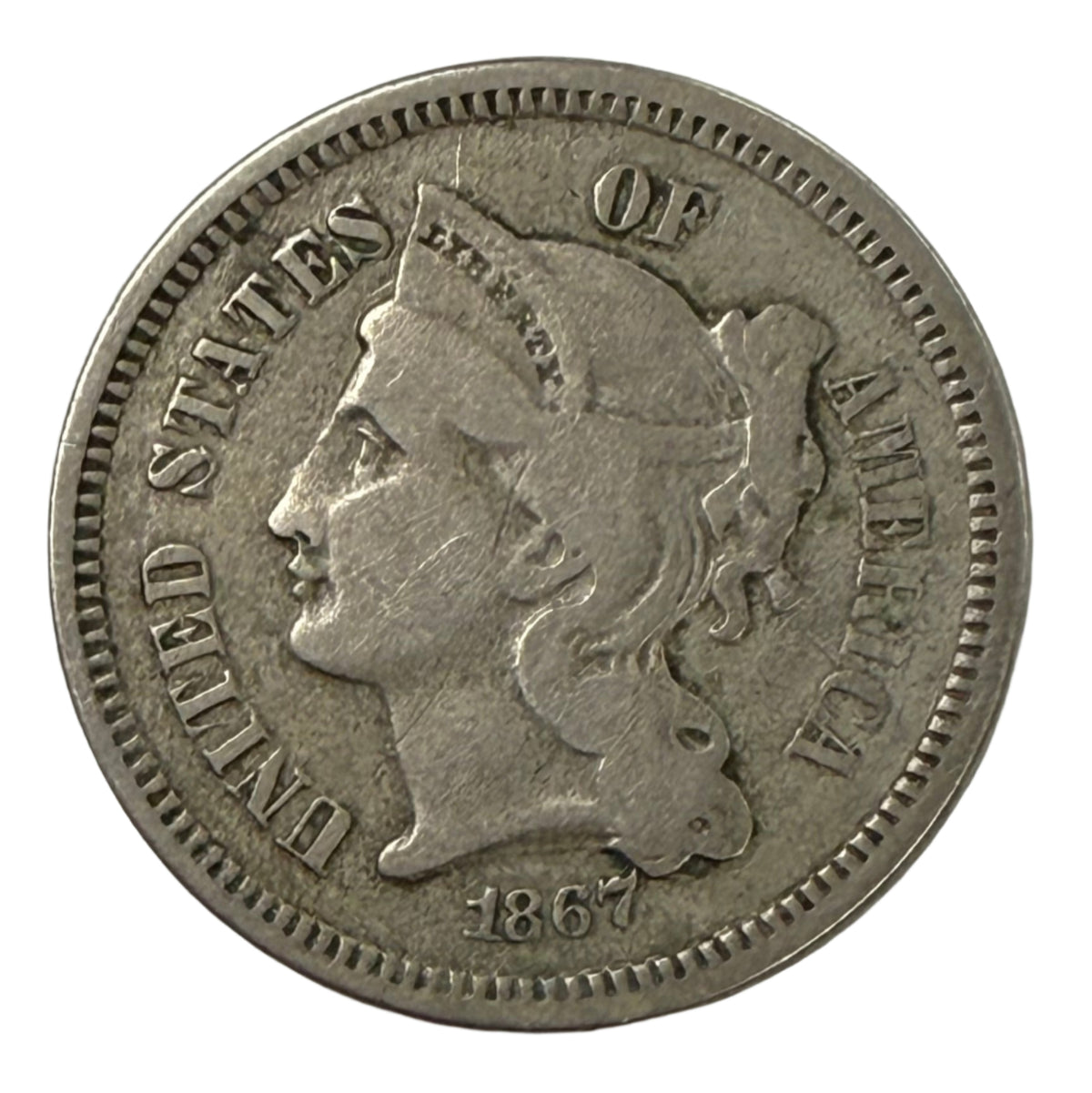 1867 Three Cent Nickel (VG)