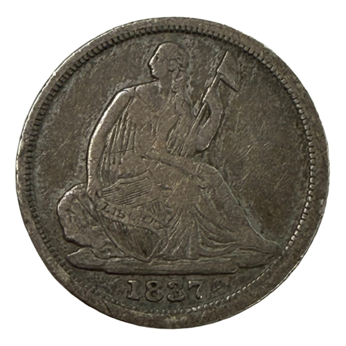 1837 No Stars Small Date Seated Liberty Half Dime (VF)