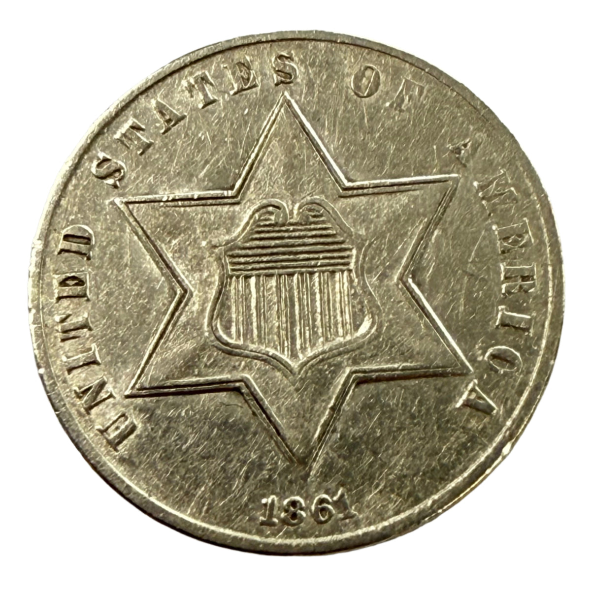 1861 Three Cent Silver (AU Details)