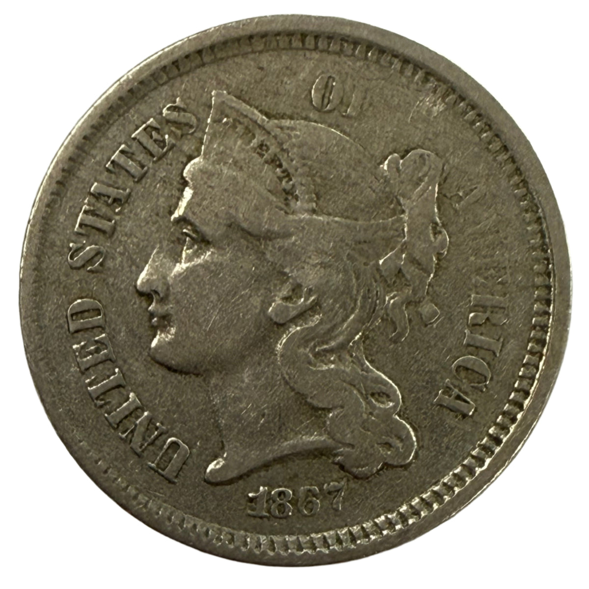 1867 Three Cent Nickel (F)