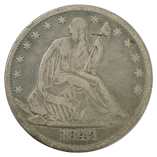 1842 Medium Date Seated Liberty Half Dollar (F)