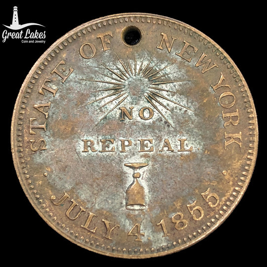 July 4th 1855 State of New York No Repeal Prohibition Token