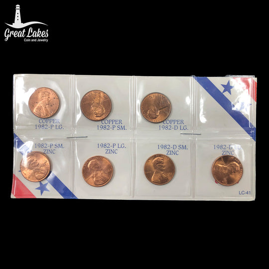 1982 P&D 7 Coin Lincoln Cent Variety Set