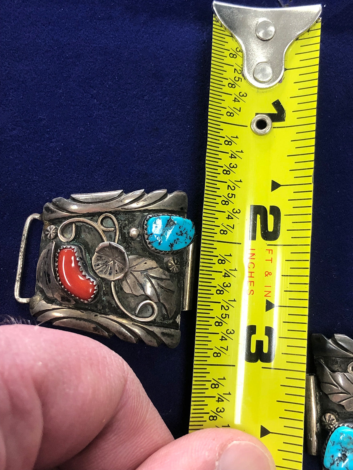 Navajo Silver Turquoise &amp; Coral Watch Tips