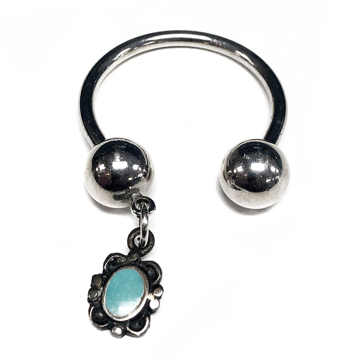 Stainless Steel Key Ring with Silver Turquoise Dangle