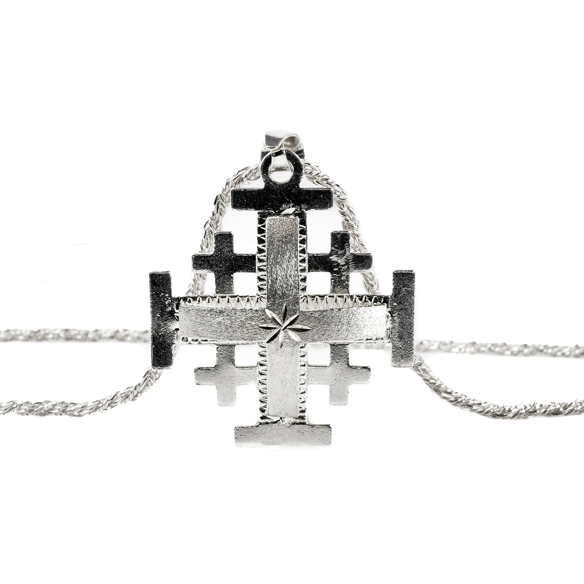 Silver Jerusalem Crusader&#39;s Cross Necklace