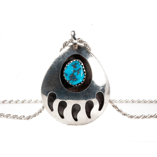 Native American Silver Bear Paw Necklace