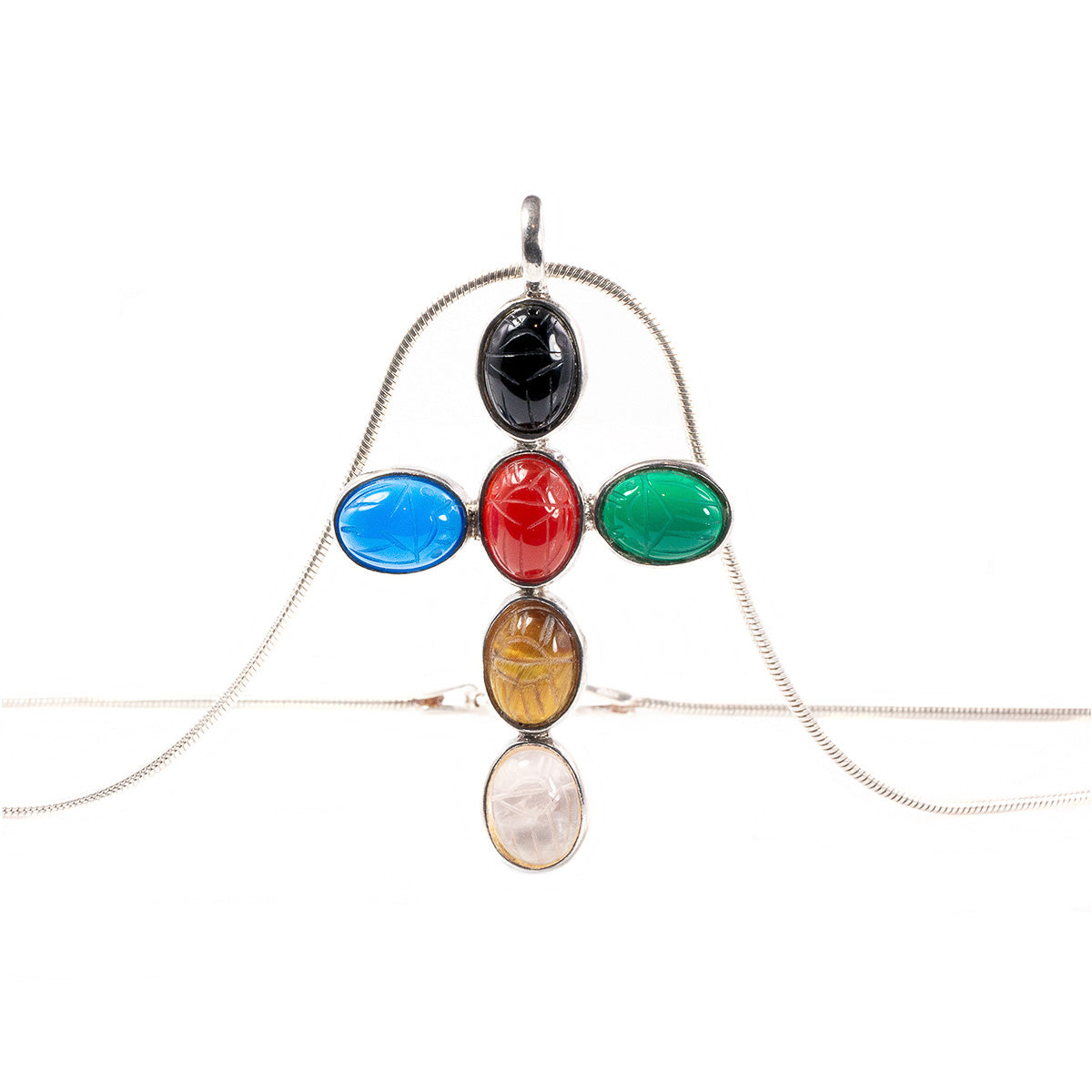 Silver & Gemstone Cross Necklace