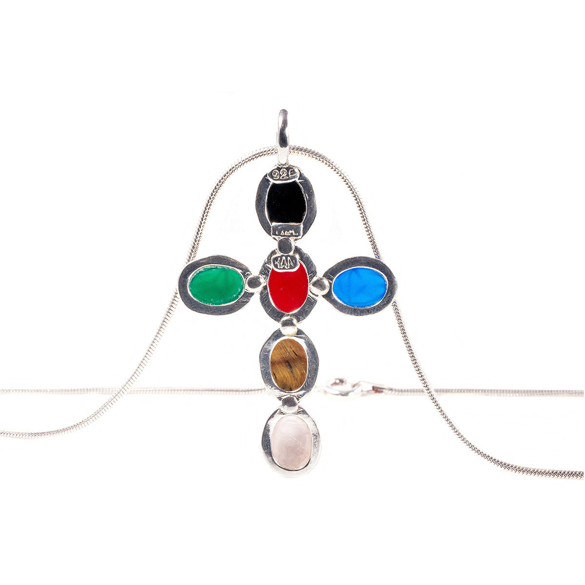 Silver & Gemstone Cross Necklace