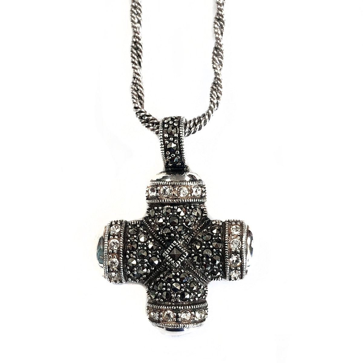 Silver & Marcasite Cross Necklace