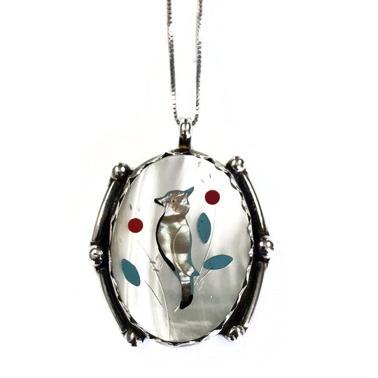 Native American Silver & Mother of Pearl Bird Necklace