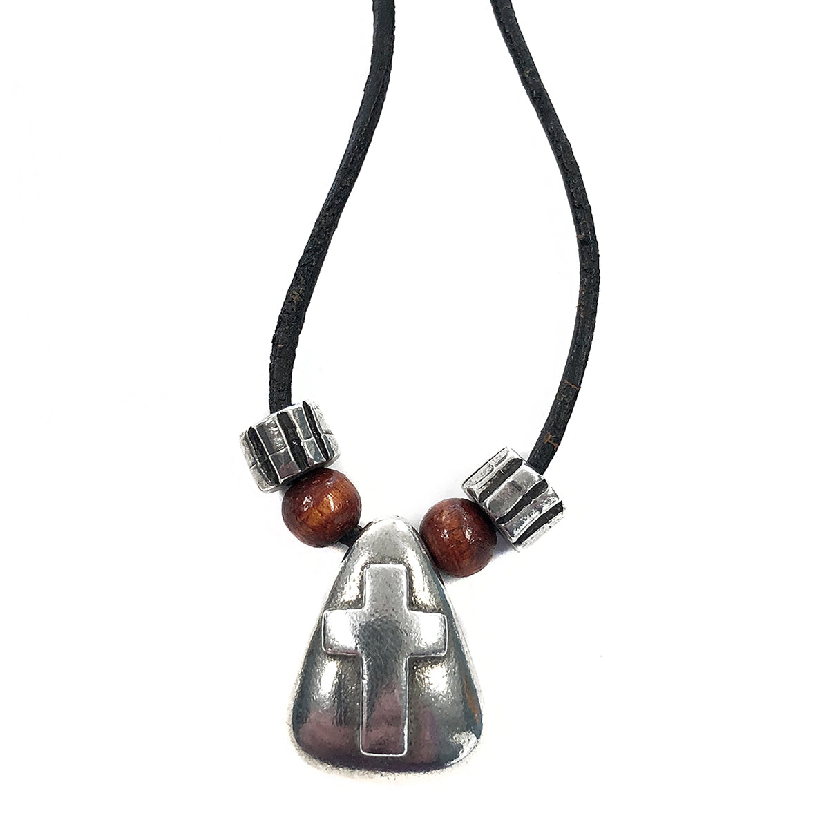 Leather & Silver Cross Necklace