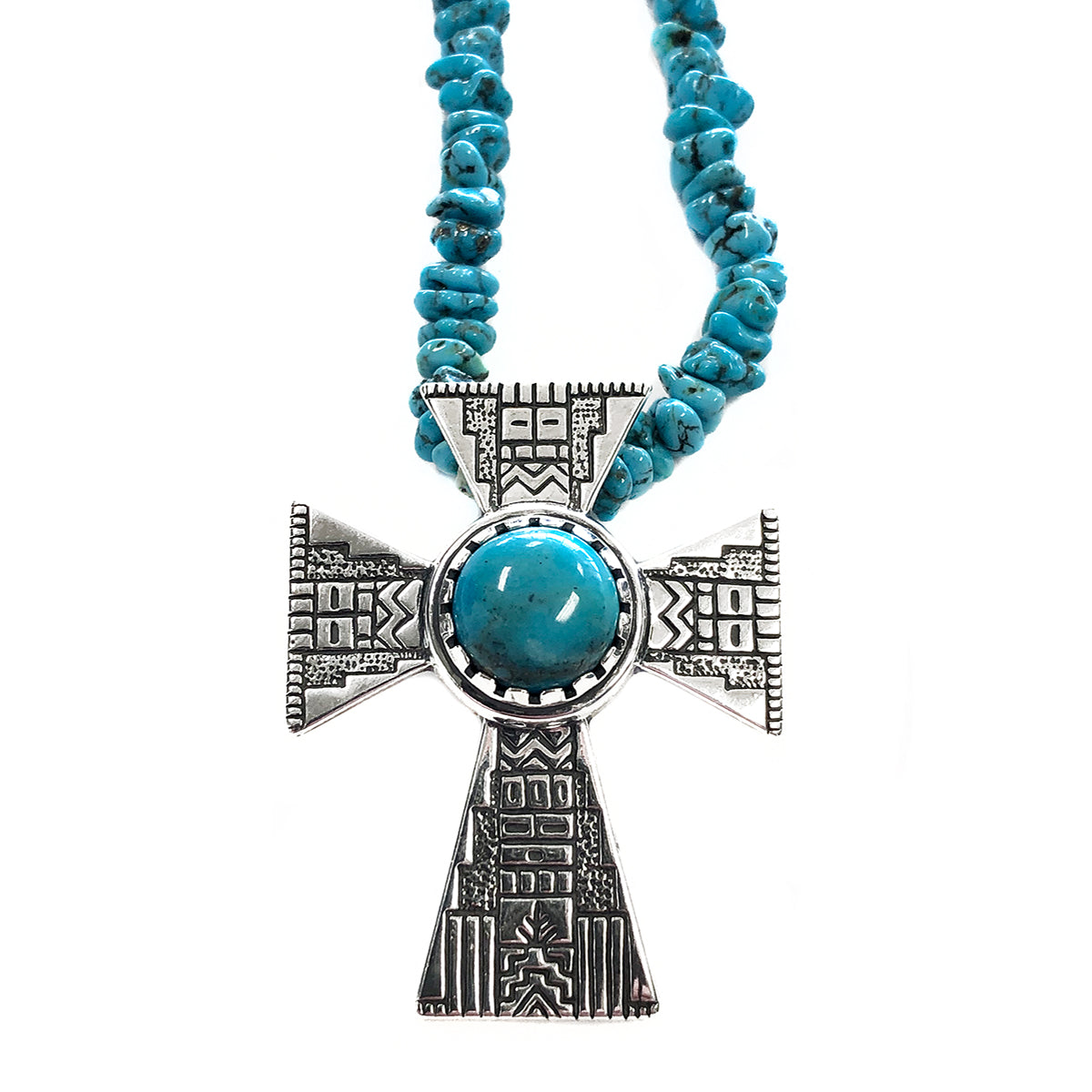 Roderick Tenorio &amp; Carolyn Pollack RMT Silver and Turquoise Cross Necklace