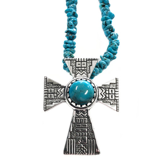 Roderick Tenorio & Carolyn Pollack RMT Silver and Turquoise Cross Necklace