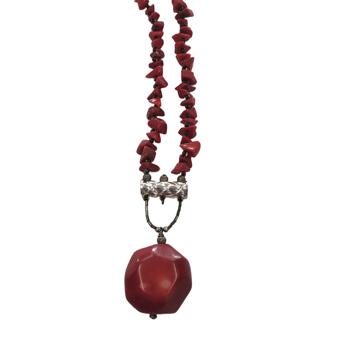 Silver &amp; Red Jade Necklace