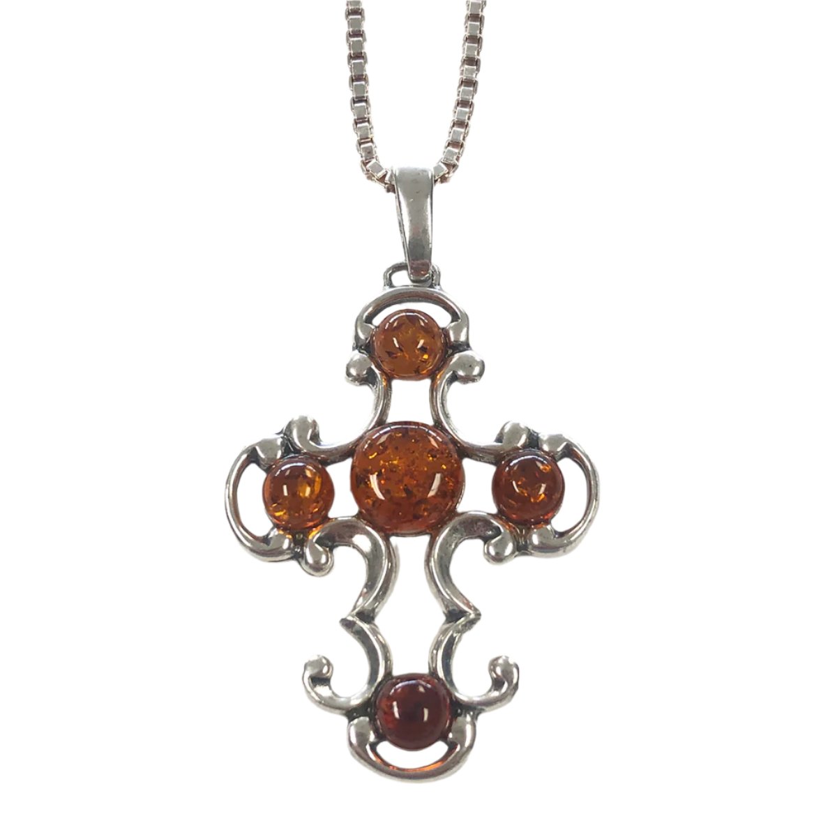 Silver &amp; Amber Cross Necklace