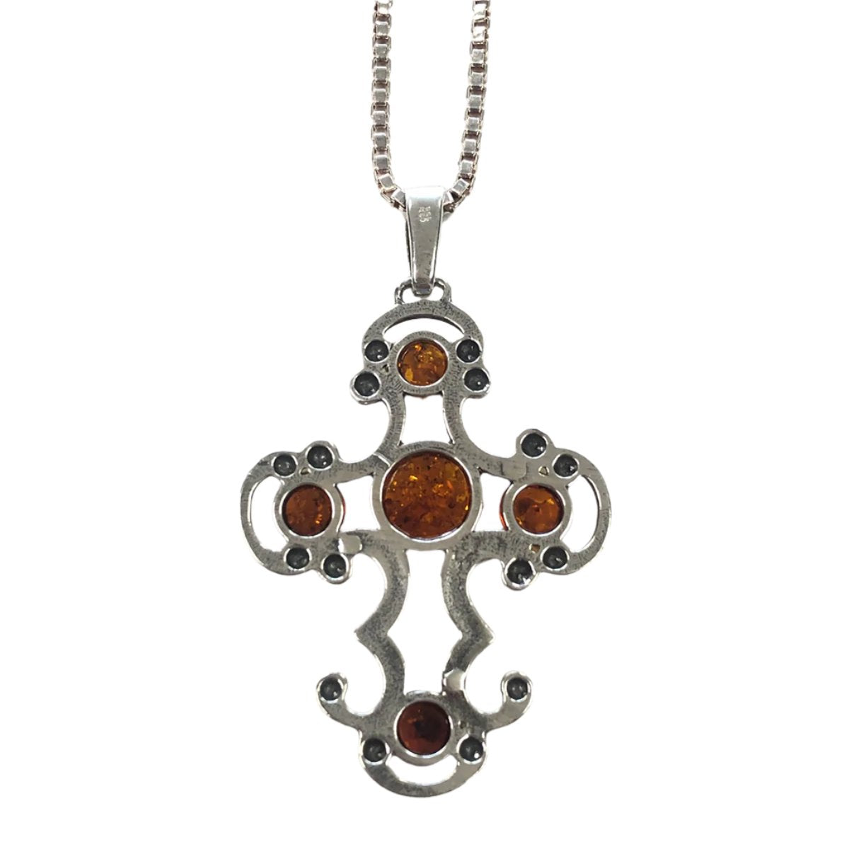 Silver &amp; Amber Cross Necklace