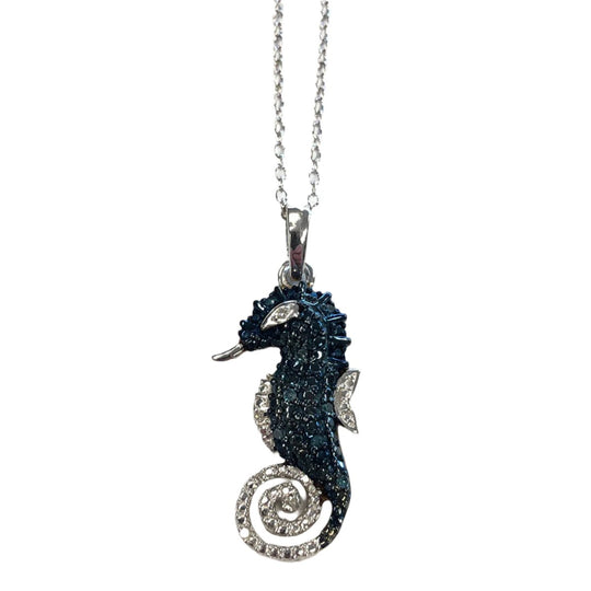 Silver & Blue Diamond Seahorse Necklace