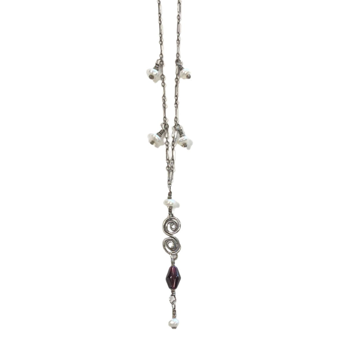 Silver Pearl &amp; Garnet Necklace