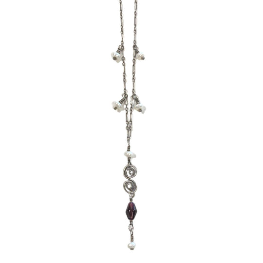 Silver Pearl & Garnet Necklace