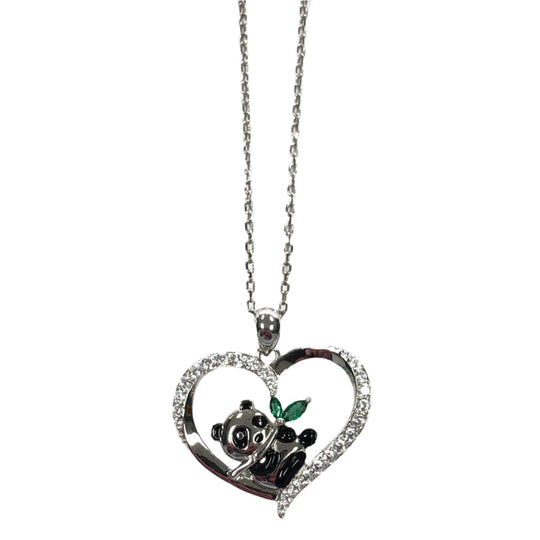 Silver Panda Heart Necklace