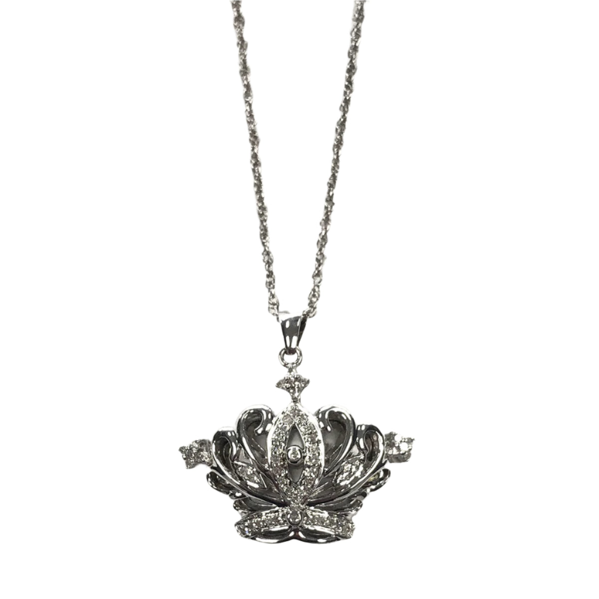 Silver &amp; Diamond Crown Necklace