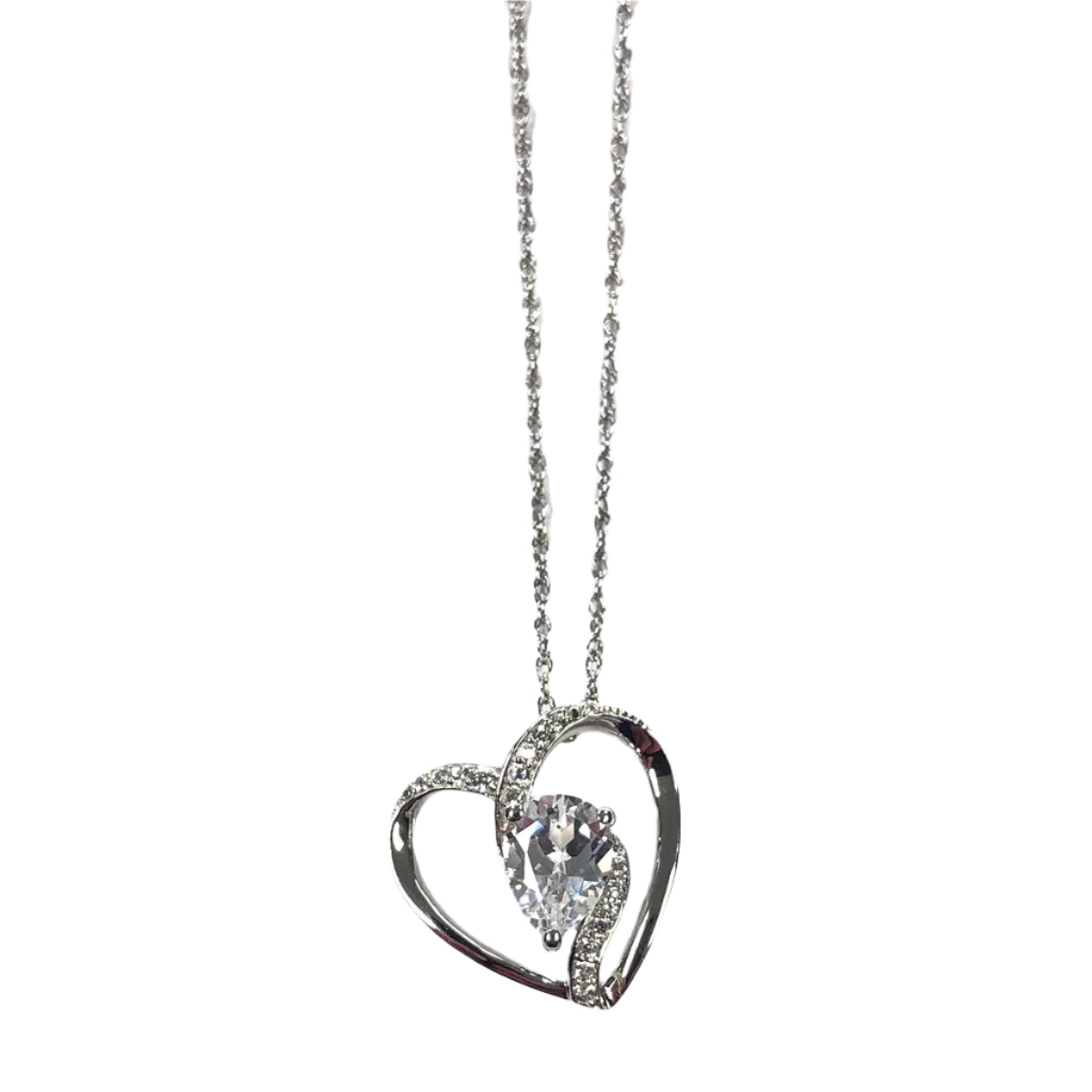 Silver &amp; Cubic Zirconia Heart Necklace