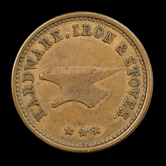 ND Civil War Token Storecard - D. & W. Riblet, Galion, OH - Hardware, Iron & Stovers
