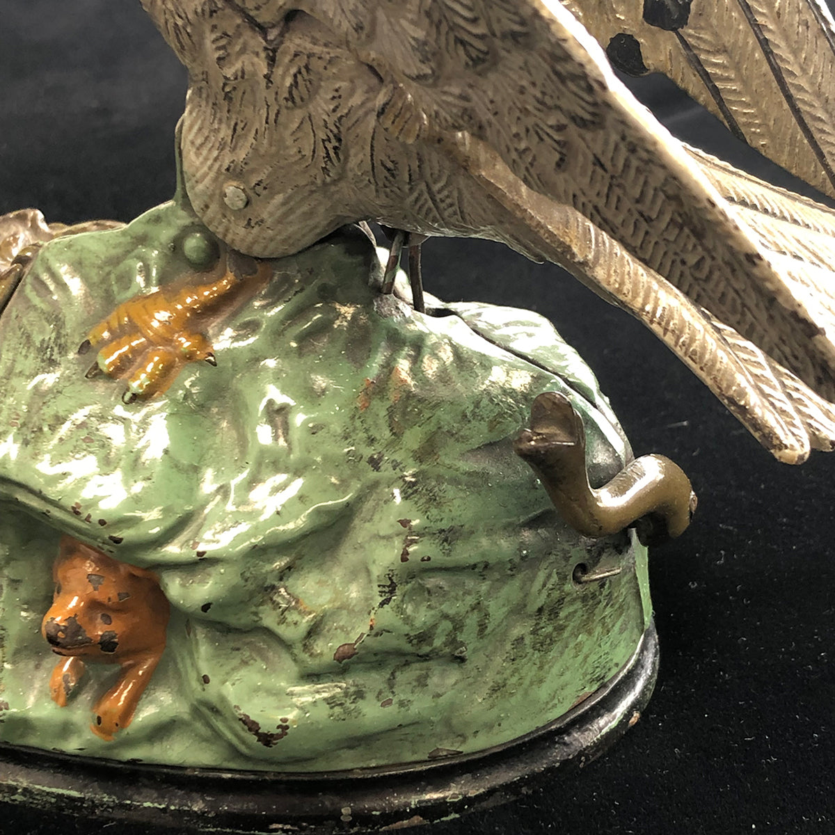 Original 1883 J.E. Stevens Cast Iron Mechanical Bank Eagle and Eaglets