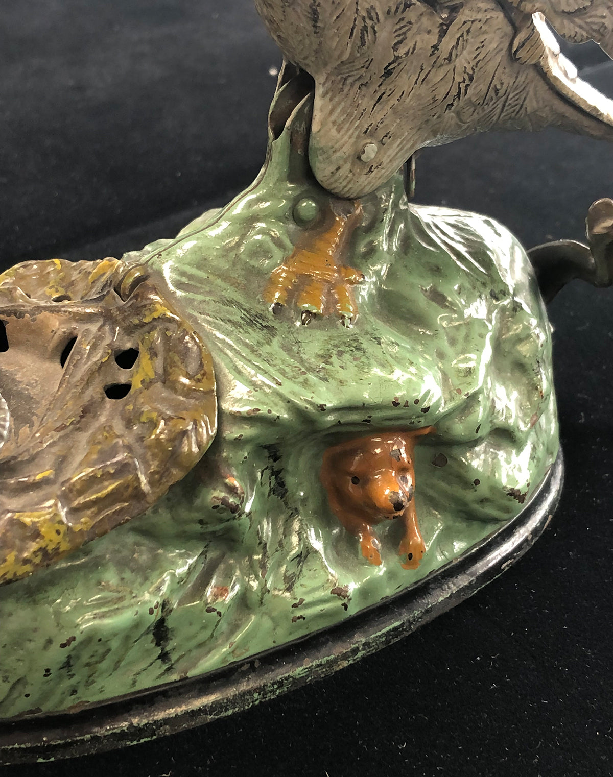 Original 1883 J.E. Stevens Cast Iron Mechanical Bank Eagle and Eaglets