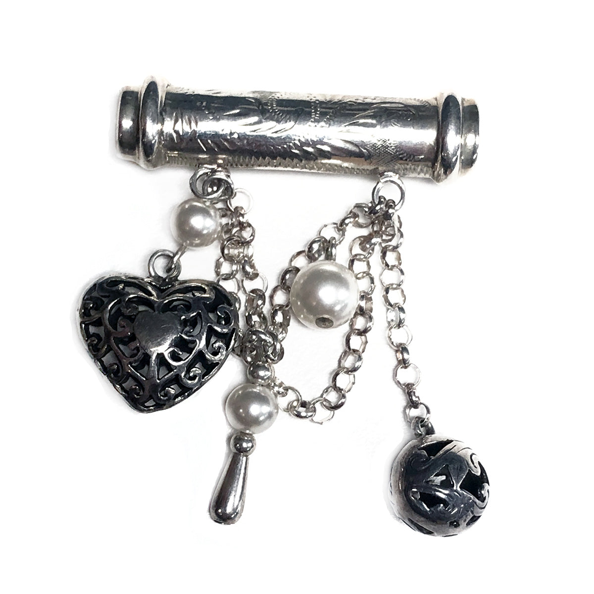 Vintage Silver Heart & Pearl Brooch