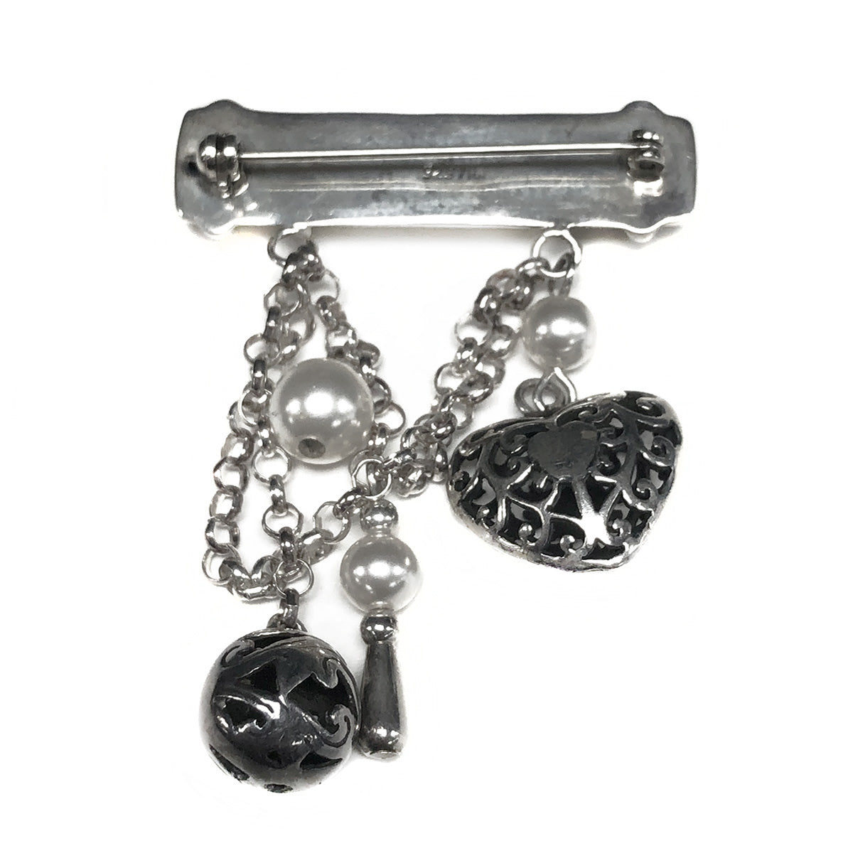 Vintage Silver Heart & Pearl Brooch