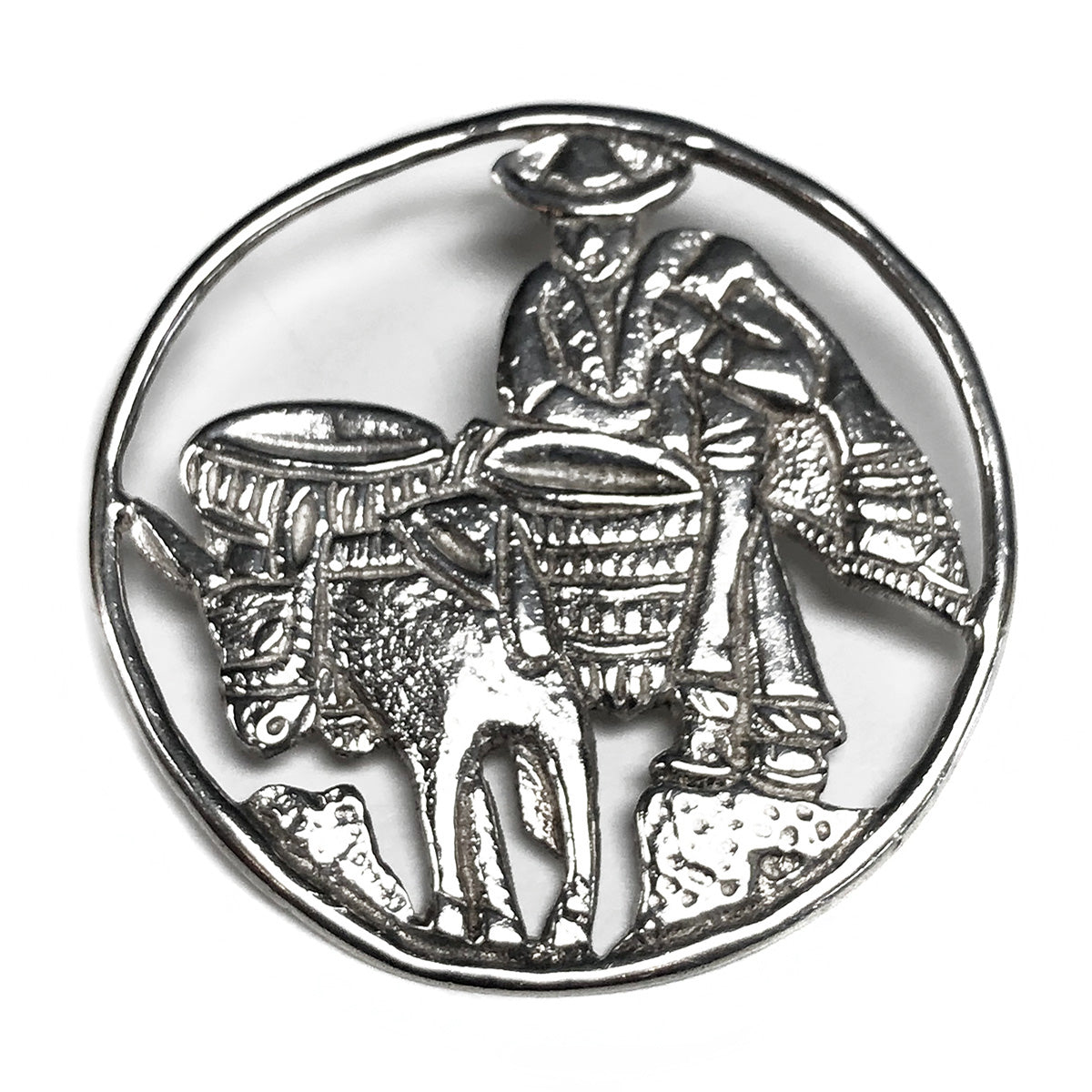 Silver Donkey &amp; Man Brooch