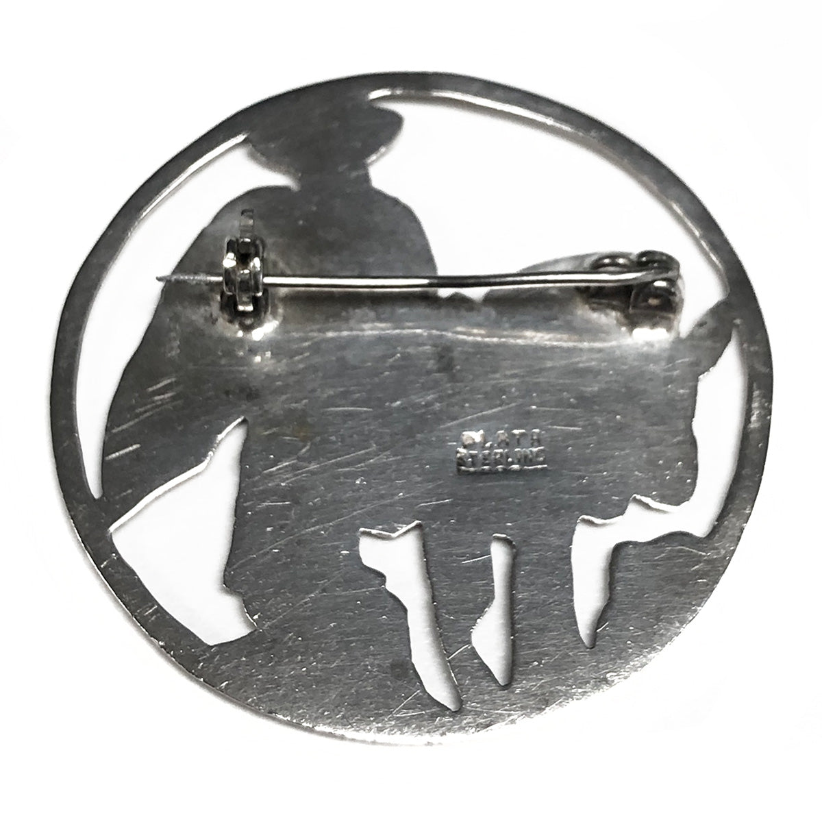 Silver Donkey &amp; Man Brooch