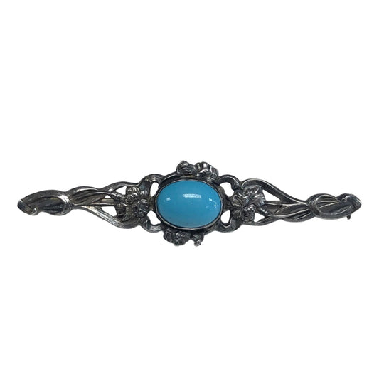 Ornate Silver & Turquoise Pin