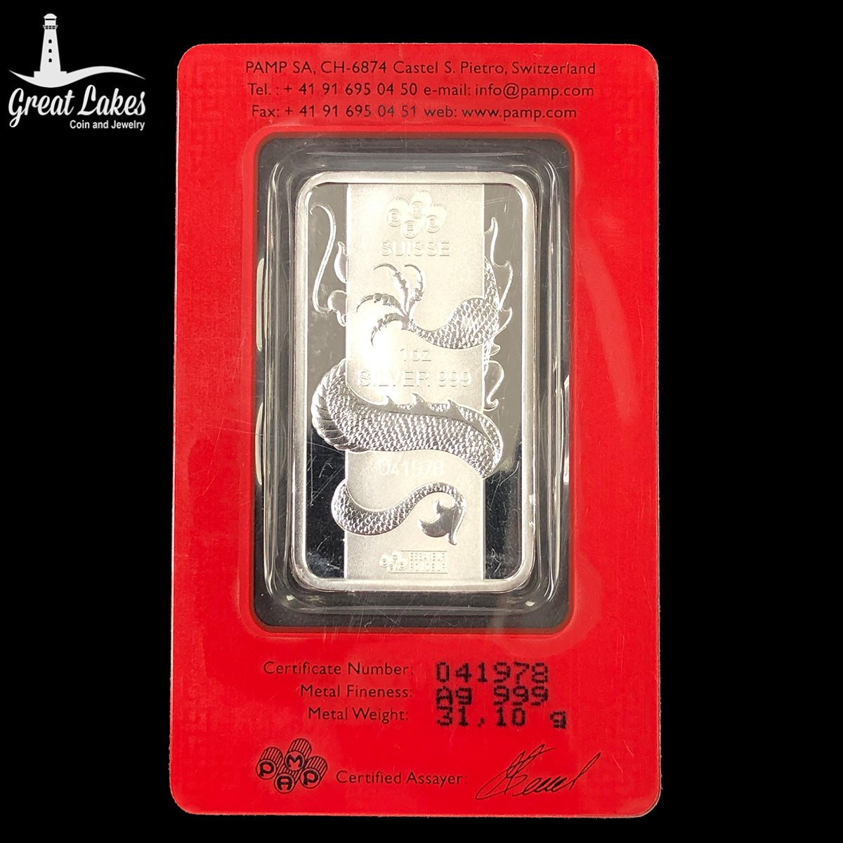 Pamp Suisse 2012 Year of the Dragon 1 oz Silver Bar