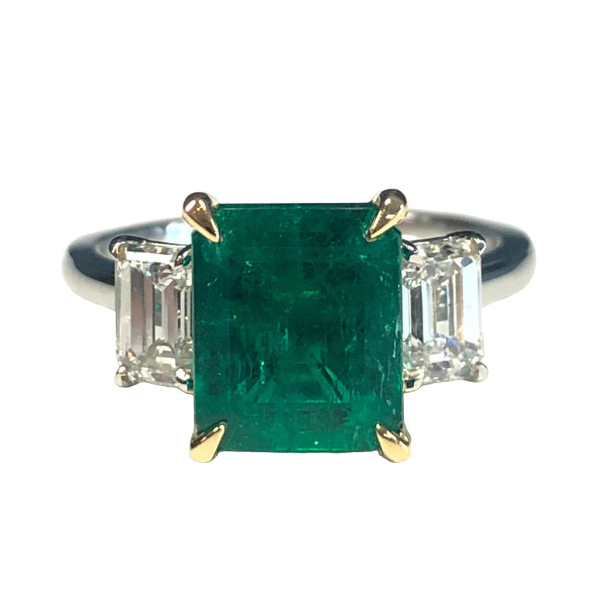 Platinum 18k Gold Emerald &amp; Diamond Ring