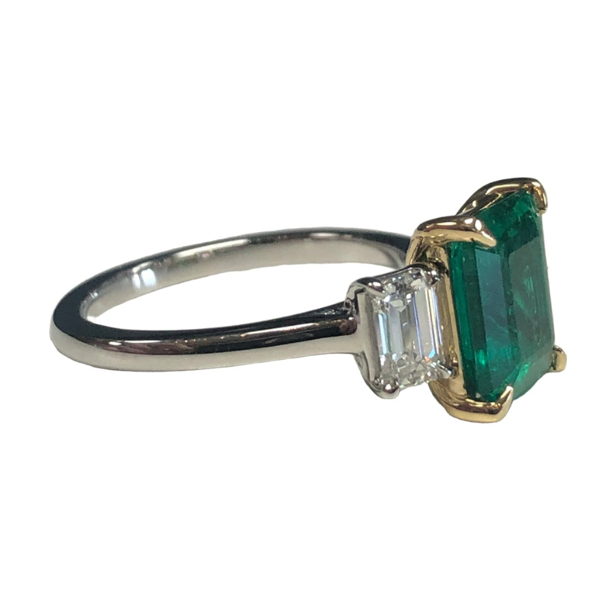 Platinum 18k Gold Emerald & Diamond Ring