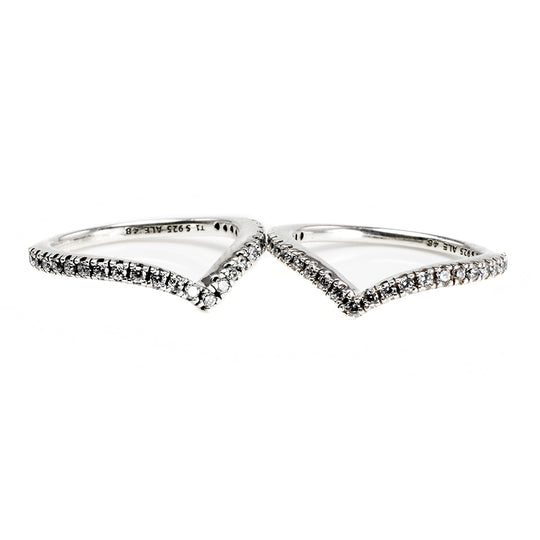 Pandora Silver Sparkling Wishbone Rings