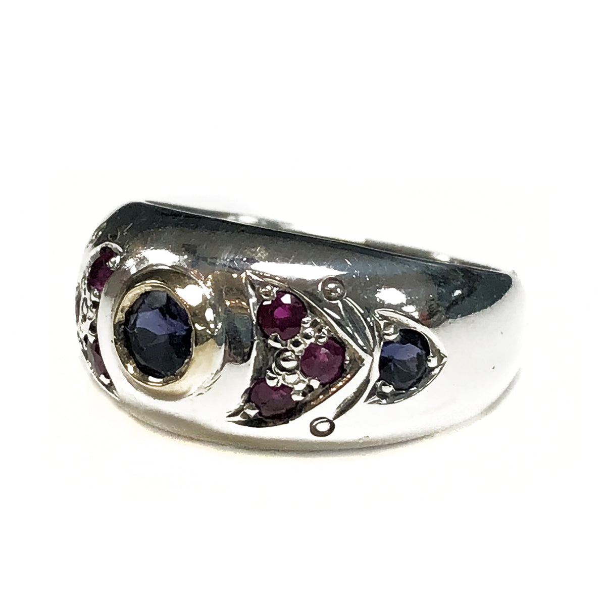 Silver Gold Tanzanite & Ruby Ring
