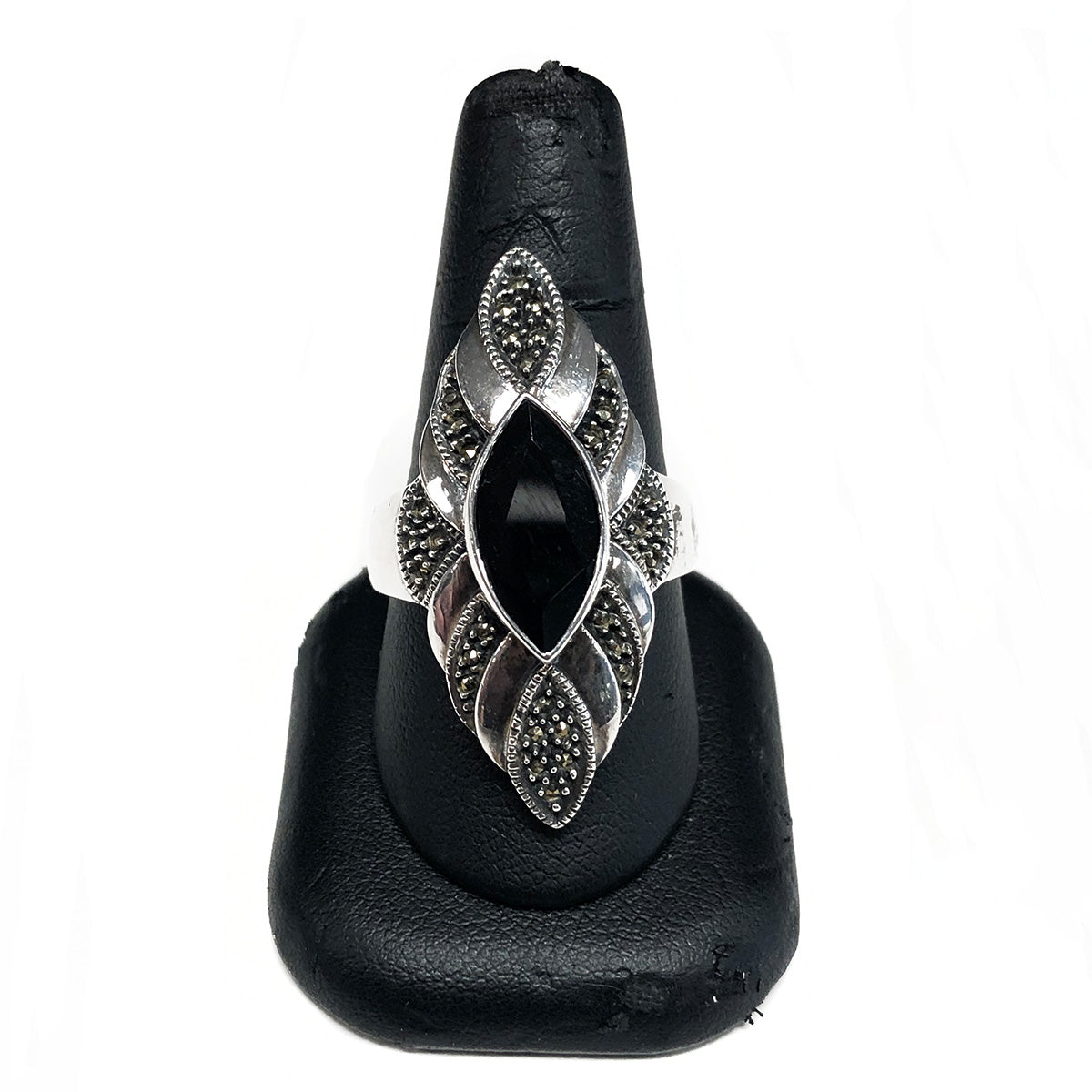 Judith Jack Silver Black Onyx & Marcasite Ring